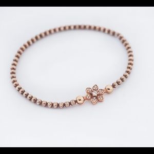 3mm 925 14k Gold Diamond Flower beaded Bracelet